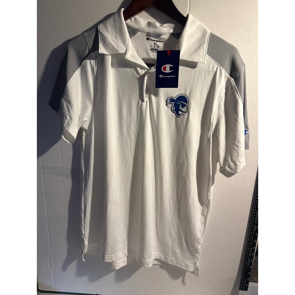 Seton Hall Pirates Champion Mens White Gray Colorblock Polo Shirt Logo Small NWT